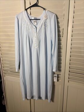 Miss Elaine Light Blue Embroidered Long-Sleeve Nightgown